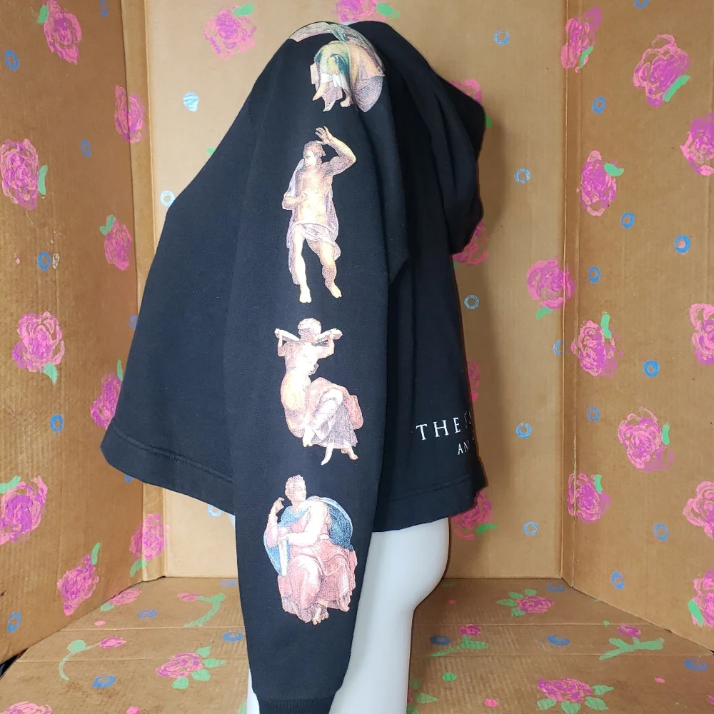 ZARA WOMAN SISTINE CHAPEL CROPPED BLACK SWEATSHIRT HOODIE SIZE MEDIUM - Picture 7 of 13